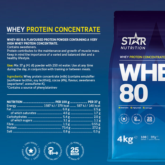Whey-80 Valleprotein 4 kg Double Rich Chocolate