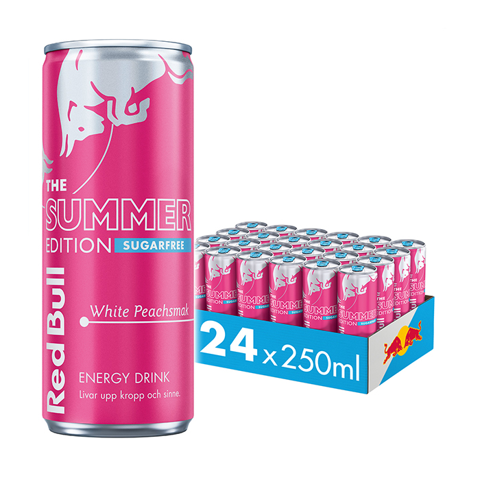24 x Red Bull Energidrik, 250 ml, White Peach Sugarfree