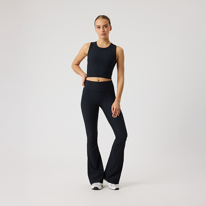 Studio Ribbed Flare Tights Sort