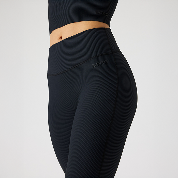 Studio Ribbed Flare Tights Sort